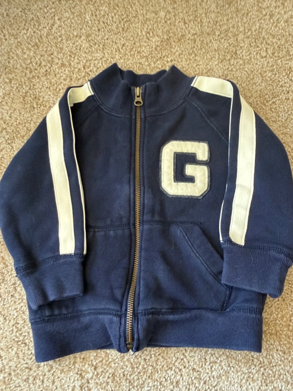 Gap Navy Blue Kids Zip-Up Jacket with Cream Stripes